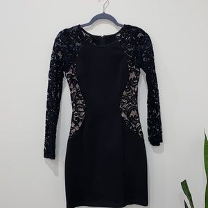 Black lace body con dress